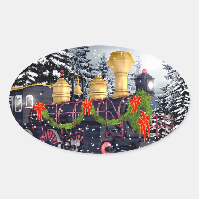 Christmas train oval sticker (Front)