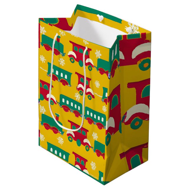 Christmas train pattern medium gift bag (Front Angled)