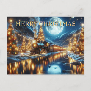 Christmas Train Reflected in Snowy River Village Holiday Postcard