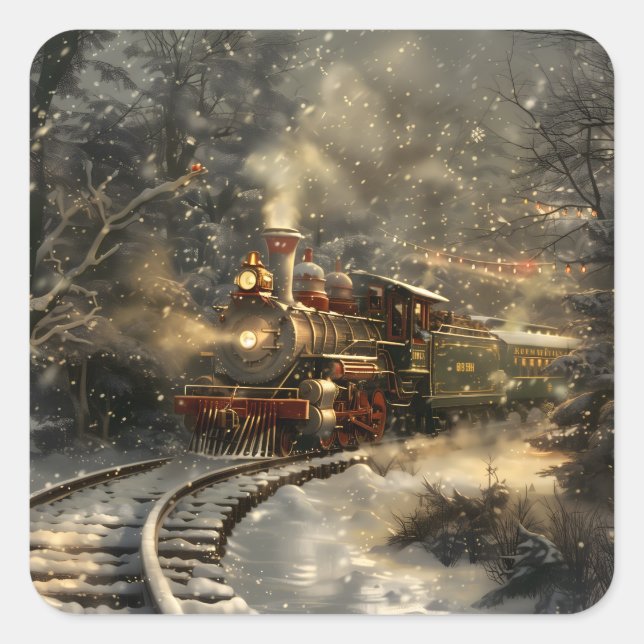 Christmas Train Square Sticker (Front)