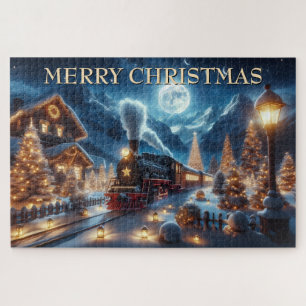 Christmas Train Through Lantern-Lit Village Jigsaw Puzzle