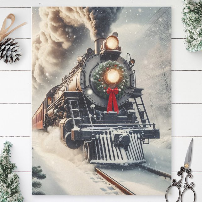 Christmas Train with Holiday Wreath Decoupage Tissue Paper (Creator Uploaded)