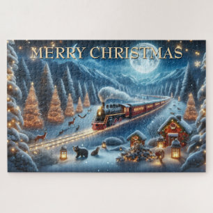 Christmas Train with Lanterns and Woodland Animals Jigsaw Puzzle