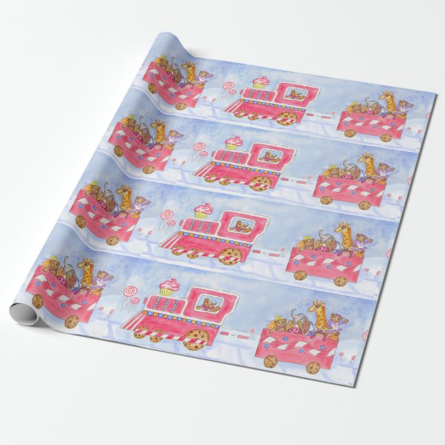 Christmas Train Wrapping Paper  (Unrolled)