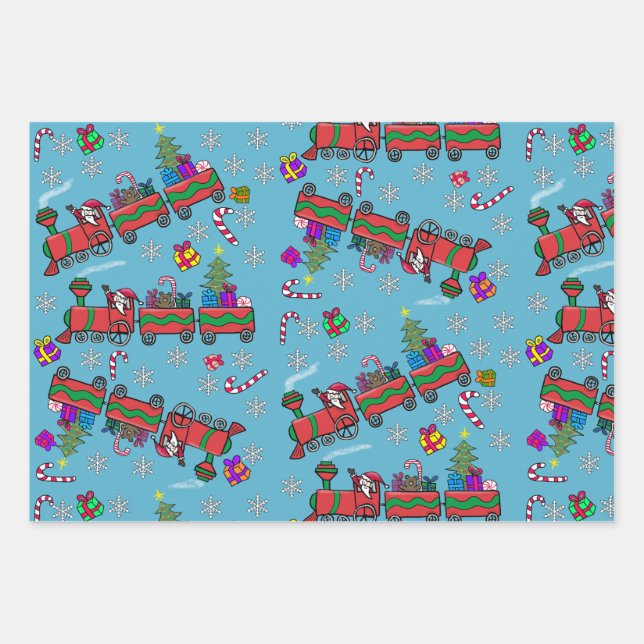 Christmas Trains Wrapping Paper Sheet (Front 2)