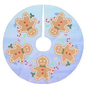 Christmas Treats Gingerbread Man Candy Cane Brushed Polyester Tree Skirt