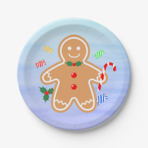 Christmas Treats Gingerbread Man Candy Cane Paper Plate