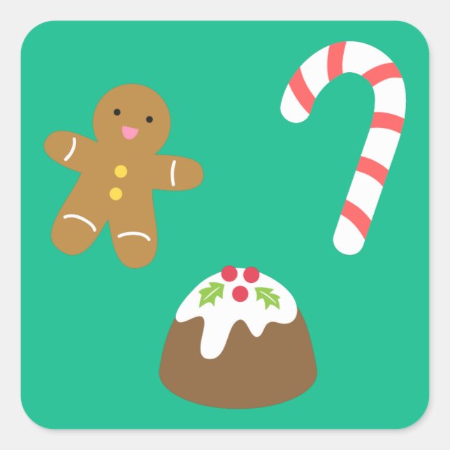 Christmas Treats - Gingerbread Man, Candy, Pudding Square Sticker (Front)