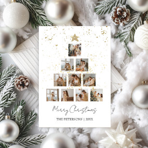 Christmas Tree 10 Photo Collage Gold Minimalist Holiday Card