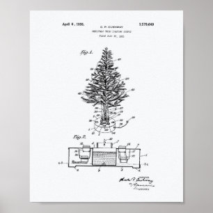 Christmas Tree 1925 Patent Art White Paper Poster