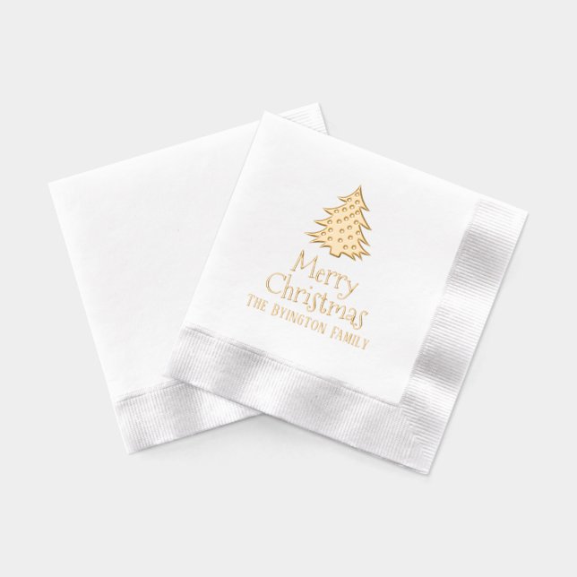 Christmas Tree #1 Holiday Greeting Family Name Foil Napkins (Back)