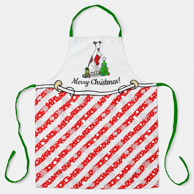 Christmas Tree 2 Greyhound (brindle white) Dog Fun Apron (Front)