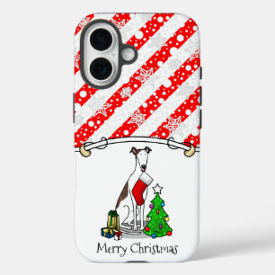 Christmas Tree 2 Greyhound (brindle white) Dog Fun iPhone 16 Case