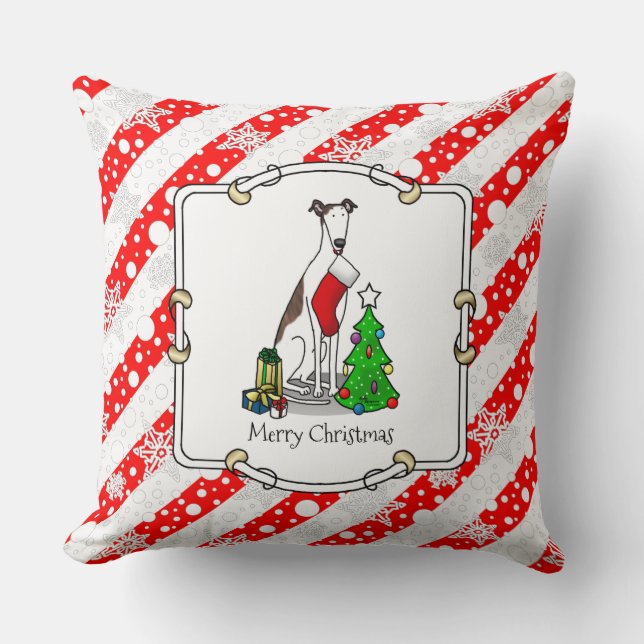 Christmas Tree 2 Greyhound (brindle white) Dog Fun Cushion (Front)