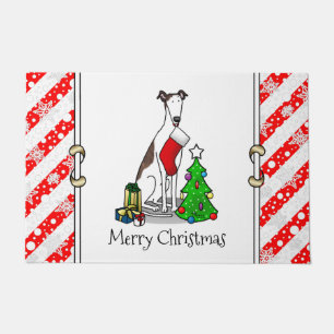 Christmas Tree 2 Greyhound (brindle white) Dog Fun Doormat