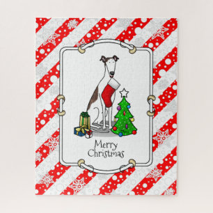 Christmas Tree 2 Greyhound (brindle white) Dog Fun Jigsaw Puzzle