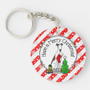 Christmas Tree 2 Greyhound (brindle white) Dog Fun Key Ring