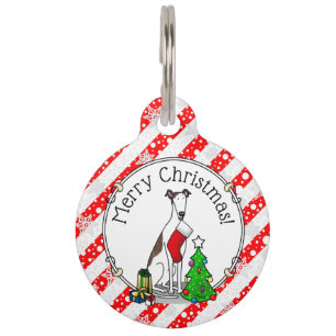 Christmas Tree 2 Greyhound (brindle white) Dog Fun Pet Tag