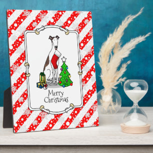 Christmas Tree 2 Greyhound (brindle white) Dog Fun Plaque