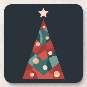 Christmas tree abstract red blue design coaster