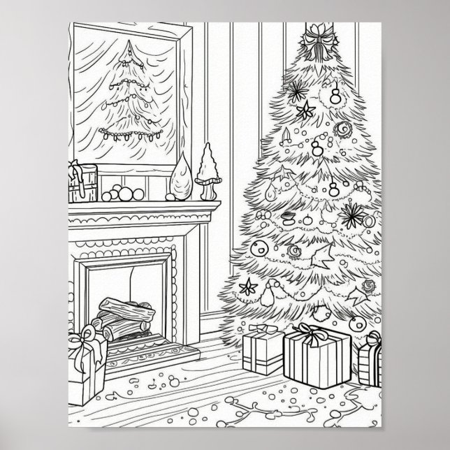 Christmas Tree Adult Colouring Poster (Front)
