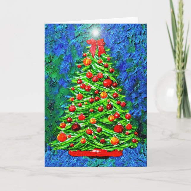Christmas Tree - against blue/green background Card (Front)