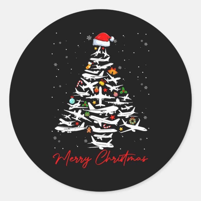 Christmas Tree Airplanes Lots Merry Christmas Men  Classic Round Sticker (Front)