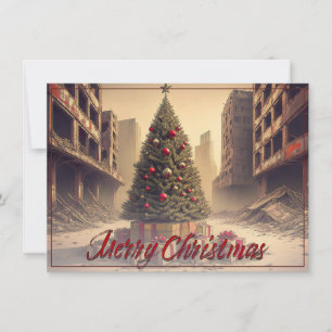 Christmas Tree Amid Ruins Merry Christmas
