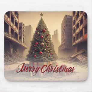 Christmas Tree Amid Ruins Merry Christmas Mouse Pad