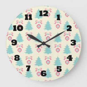 Christmas Tree And Bauble Pattern Large Clock