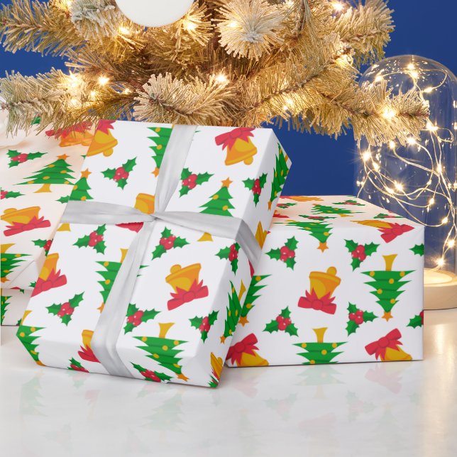Christmas tree and bells theme pattern  wrapping paper (Holidays)