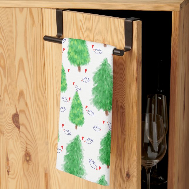 Christmas tree and bird kitchen towel (Thirds Fold)