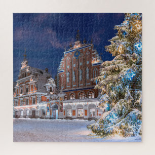 Christmas tree and Blackheads house in Riga Jigsaw Puzzle