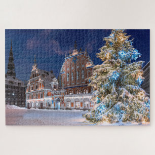 Christmas tree and Blackheads house in Riga Jigsaw Puzzle