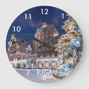 Christmas tree and Blackheads house in Riga Trinke Large Clock