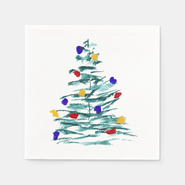 Christmas Tree and Bulbs Paper Napkin (Front)
