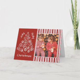 Christmas Tree and Candy Cane Striped Custom Photo Holiday Card