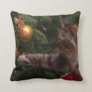 Christmas Tree And Cat Cushion