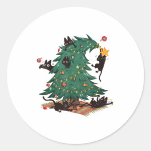 Christmas Tree and Cat Cute Christmas Cat Lover Classic Round Sticker