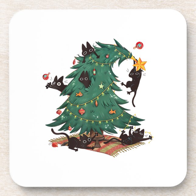 Christmas Tree and Cat Cute Christmas Cat Lover Coaster (Front)