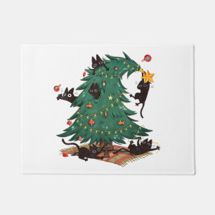 Christmas Tree and Cat Cute Christmas Cat Lover Doormat