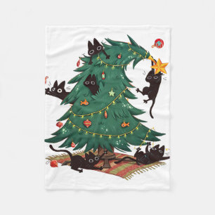 Christmas Tree And Cat Cute Christmas Cat Lover  Fleece Blanket