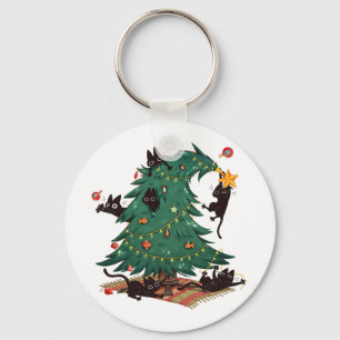Christmas Tree And Cat Cute Christmas Cat Lover Key Ring