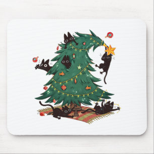 Christmas Tree And Cat Cute Christmas Cat Lover Mouse Pad
