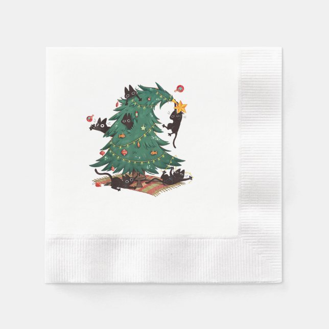 Christmas Tree and Cat Cute Christmas Cat Lover Napkin (Front)