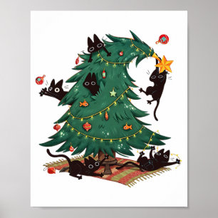 Christmas Tree And Cat Cute Christmas Cat Lover Poster
