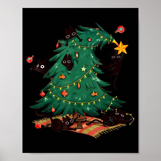 Christmas Tree And Cat Cute Christmas Cat Lover  Poster (Front)