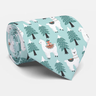 Christmas tree and cute lama pattern tie