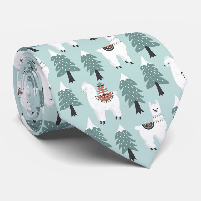 Christmas tree and cute lama pattern tie (Rolled)