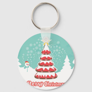 Christmas Tree and Cute Snowman Key Ring